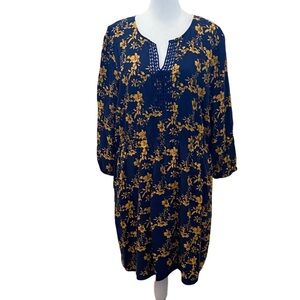 Market & Spruce Navy and Mustard Yellow Lined Floral Dress. Size XL. Pull over.